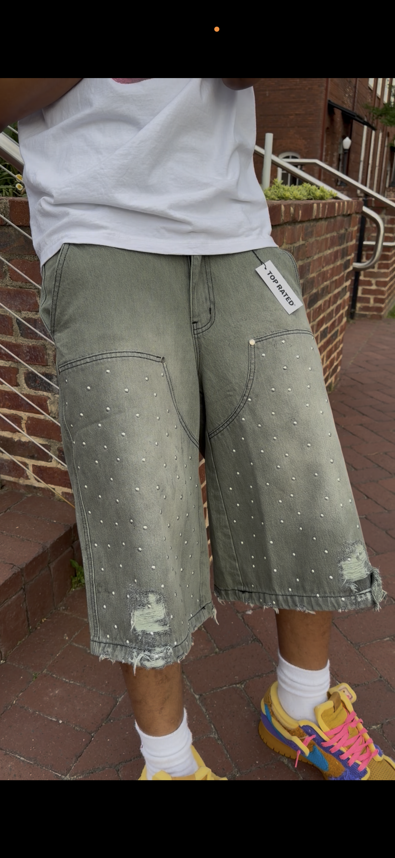 Reconstructed Studded Denim Shorts