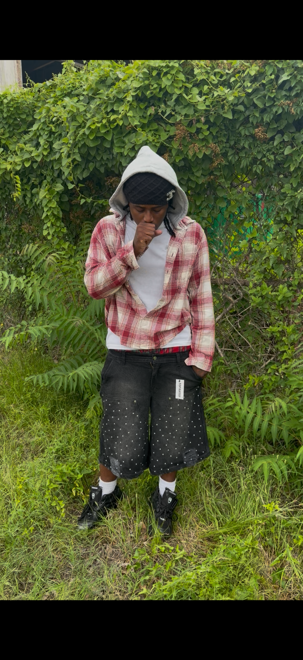 Reconstructed Studded Denim Shorts